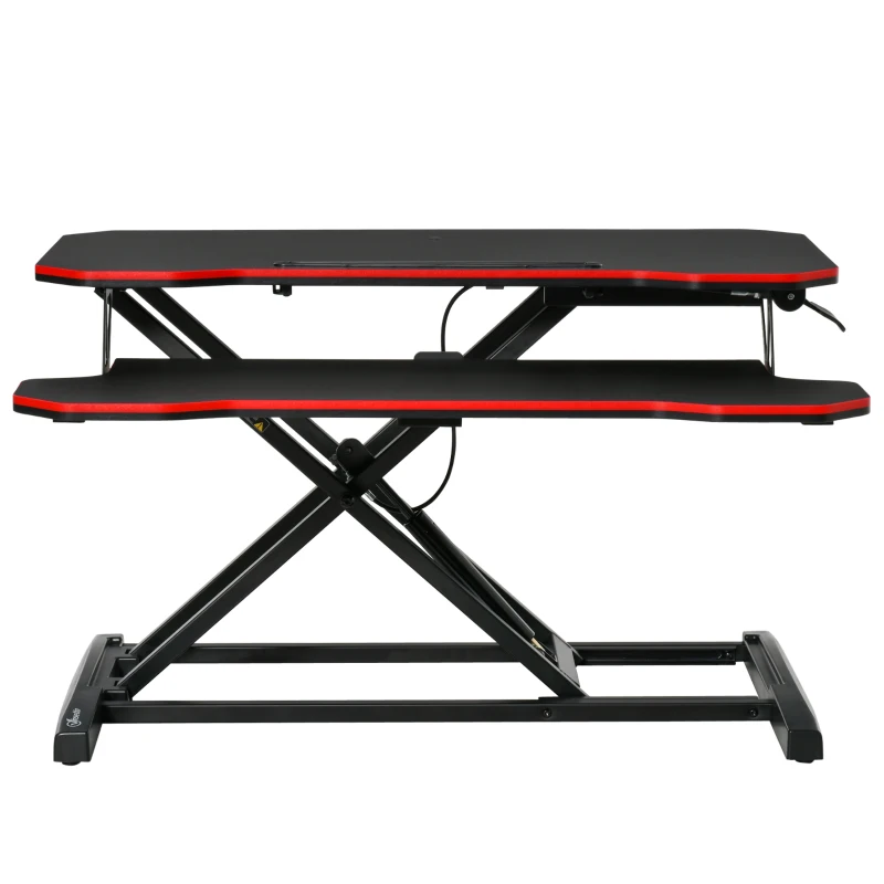 Vinestto Convertisseur bureau assis debout poste de travail réglable en hauteur - support ordinateur avec plateau clavier - acier MDF noir rouge