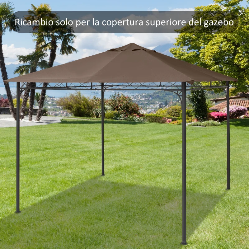 Outsunny Tetto di Ricambio 3x3m, Telo Sostitutivo per Gazebo da Giardino in Poliestere con Foro di Ventilazione, Color caffè