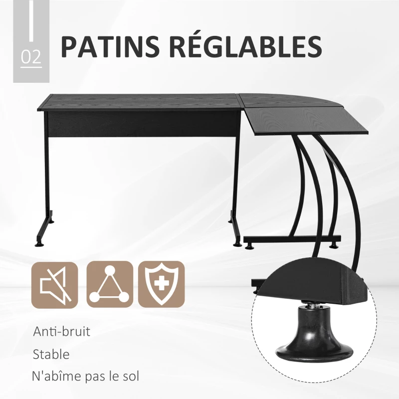 HOMCOM Bureau Informatique multimédia Bureau d'angle Design Contemporain métal Blanc Imitation Bois Noir