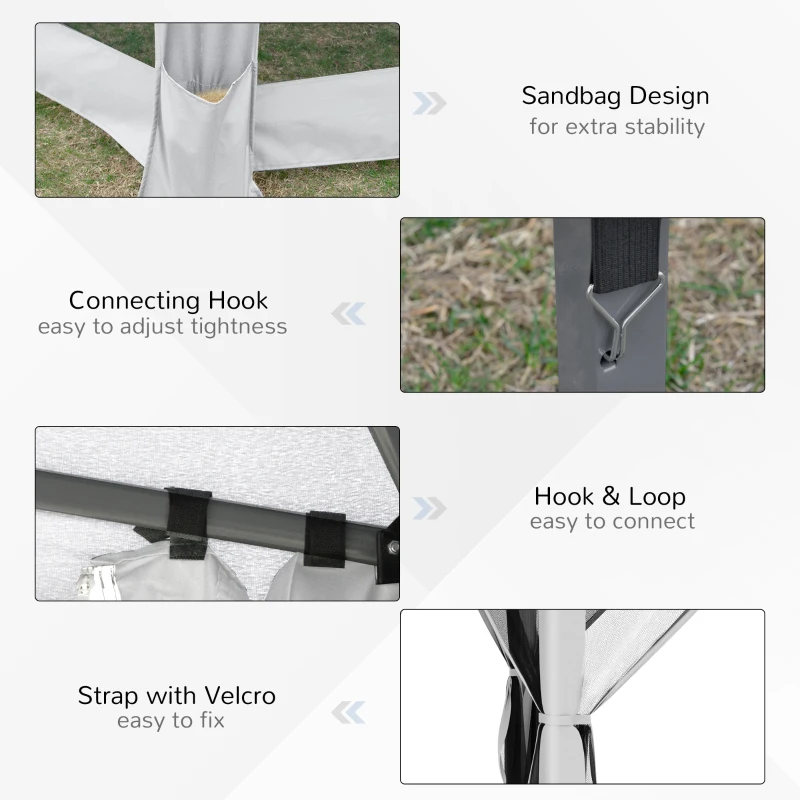 Outsunny 3.2m Pop Up Gazebo Hexagonal Canopy Tent Outdoor Sun Protection with Mesh Sidewalls, Handy Bag, Light Grey