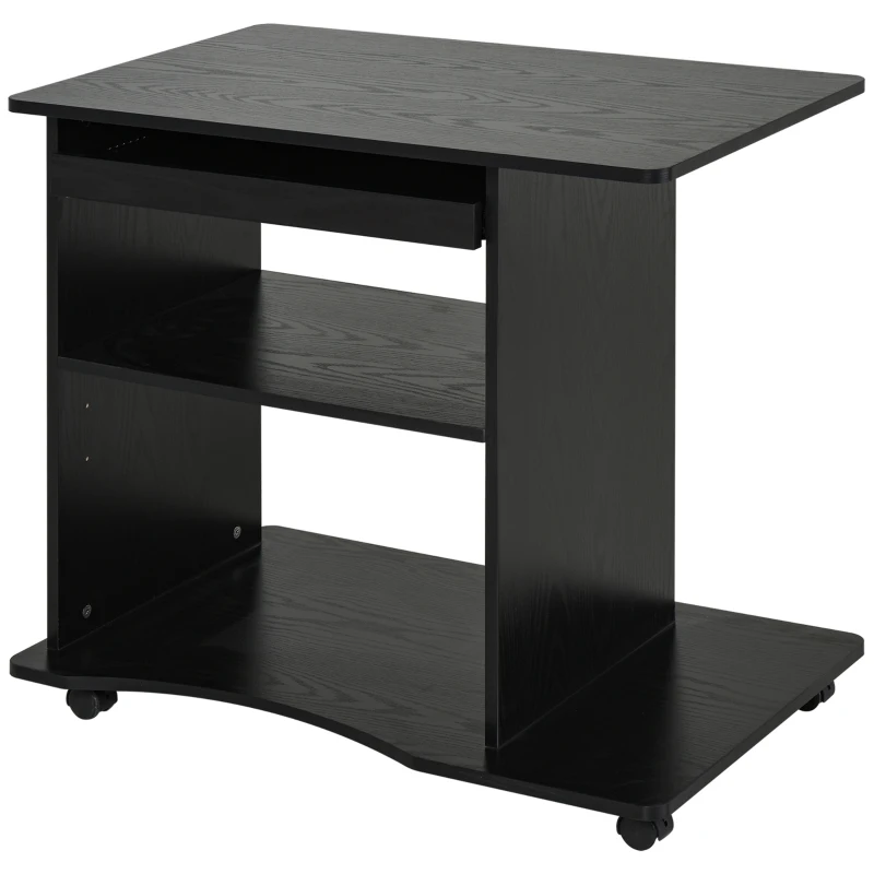 HOMCOM Bureau Informatique à roulettes avec Support Clavier dim. 80L x 50l x 76H cm MDF Noir