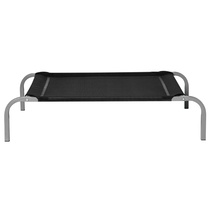 PawHut Lettino per Cani Rialzato con Seduta Traspirante, in Metallo e Tessuto, 90x65x20 cm, Nero e Argento