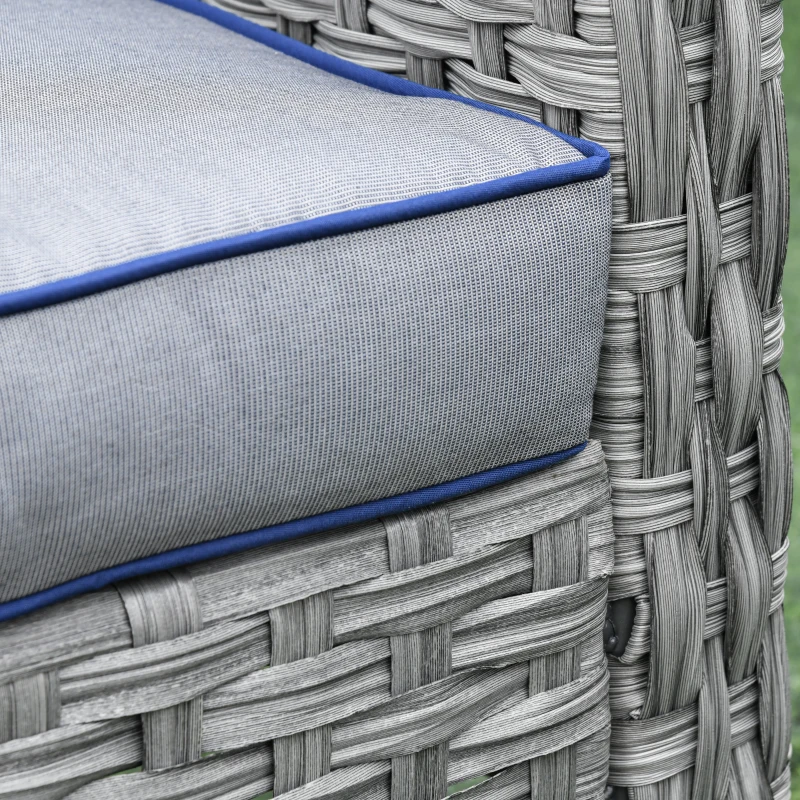 Outsunny 6 Pieces Rattan Garden Furniture Set, 6 Seater Garden Sofa Set with Glass Top Dining Table, Loveseat, 2 Armchairs and Ottomans, Wicker Outdoor Conservatory Furniture for Patio, Grey