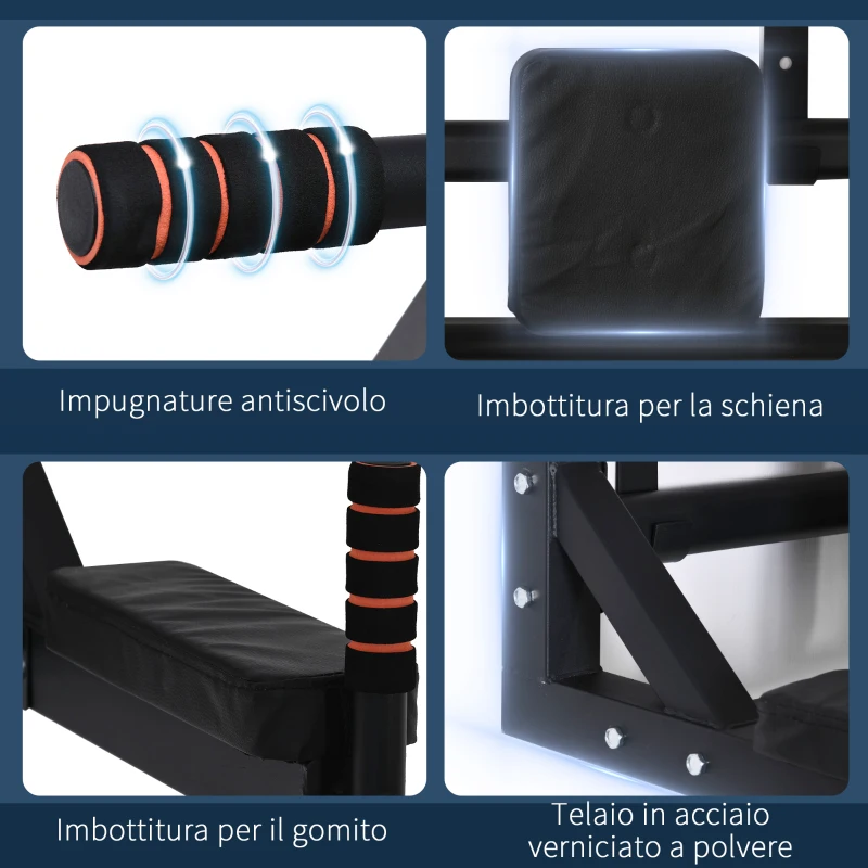 HOMCOM Barra per Trazioni a Muro in Acciaio con Imbottiture Antiscivolo, Carico Massimo 120kg, Nero