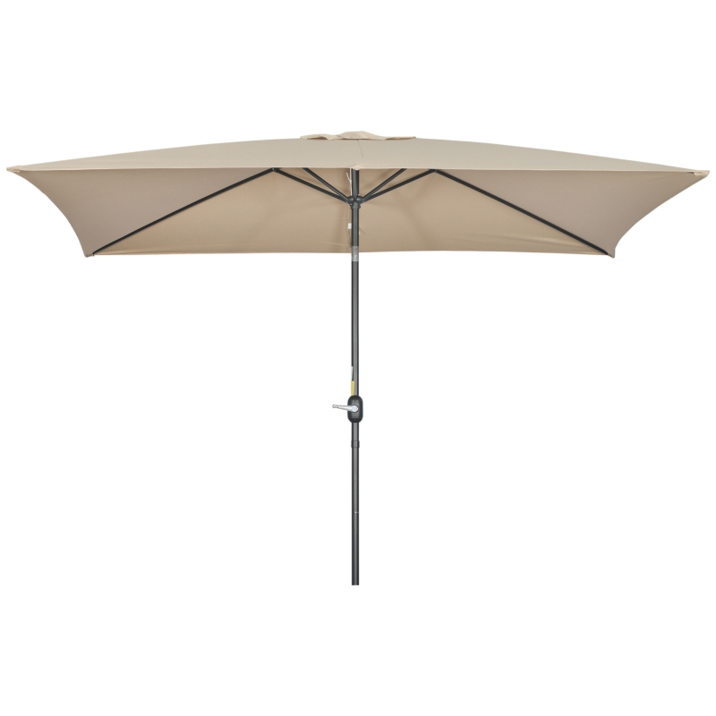 Outsunny 3x2m Patio Parasol Garden Umbrellas Canopy with Aluminium Tilt Crank Rectangular Sun Shade Steel, Khaki