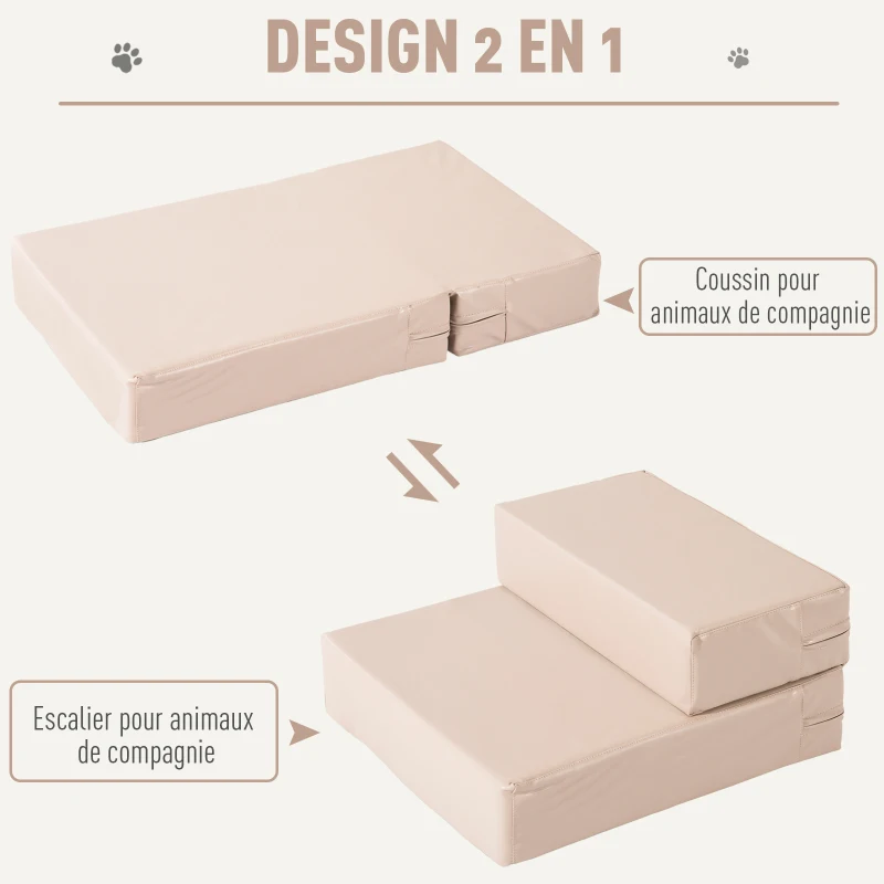 PawHut Escalier coussin 2 en 1 pour chien animaux déhoussable revêtement revêtement synthétique beige