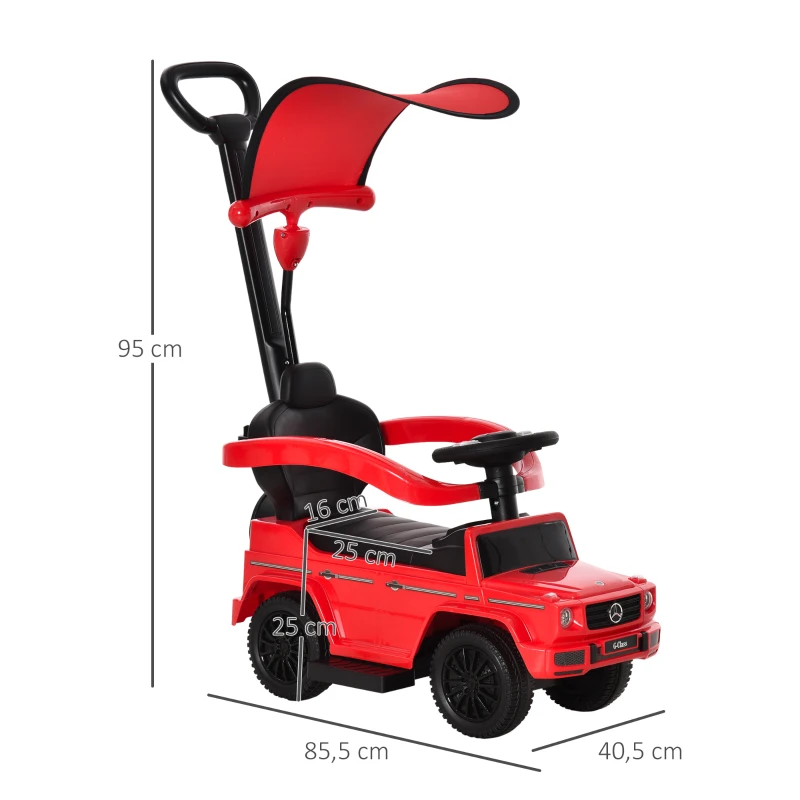 HOMCOM Coche Correpasillos para Niños de 1-3 Años con Licencia Mercedes G350 Capota Extraíble y Barandilla 85,5x40,5x95 cm Rojo