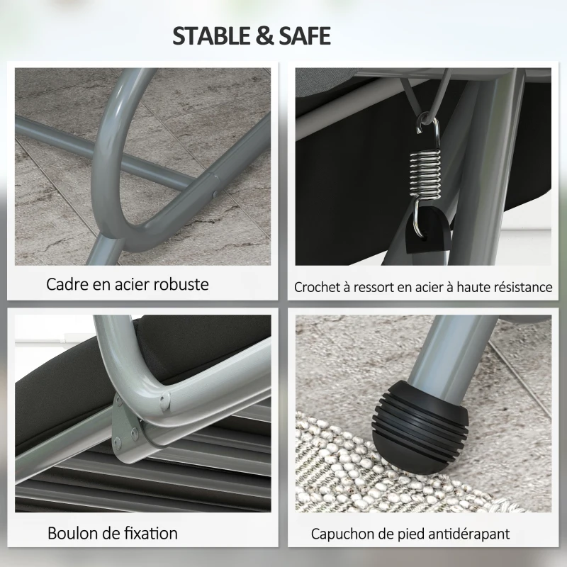 Outsunny Balancelle de Jardin 3 Places Convertible Toit Inclinaison réglable 2 tablettes Support 2L x 1,2l x 1,64H m métal