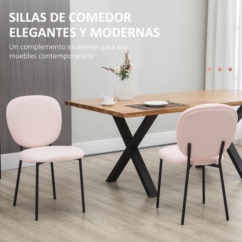 HOMCOM Juego de 2 Sillas de Comedor con Respaldo y Patas de Acero para Salón Cocina Carga 120 kg 46x59x82 cm Rosa Claro