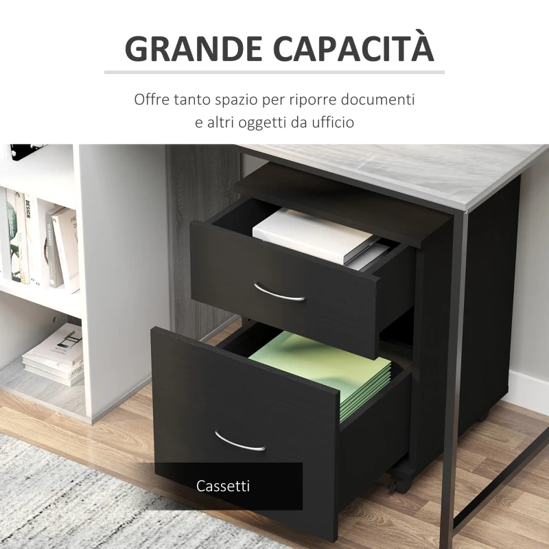 HOMCOM Cassettiera a Rotelle da Ufficio Salvaspazio in Legno, 41x39x58cm, Nero