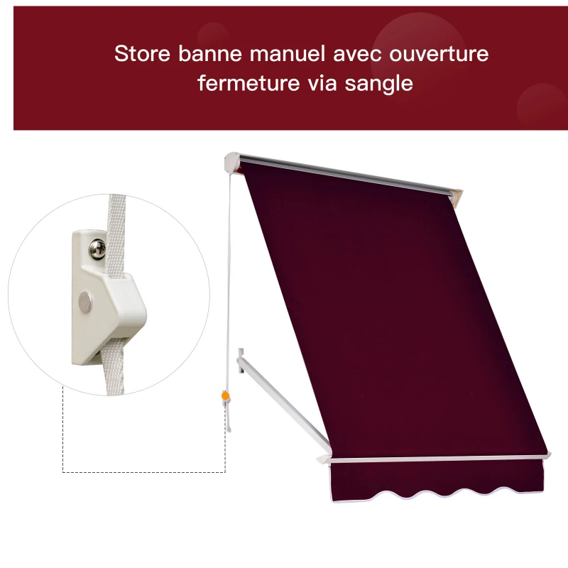 Outsunny Store banne Manuel Inclinaison réglable Aluminium Polyester imperméabilisé 70L x 180l cm Aubergine