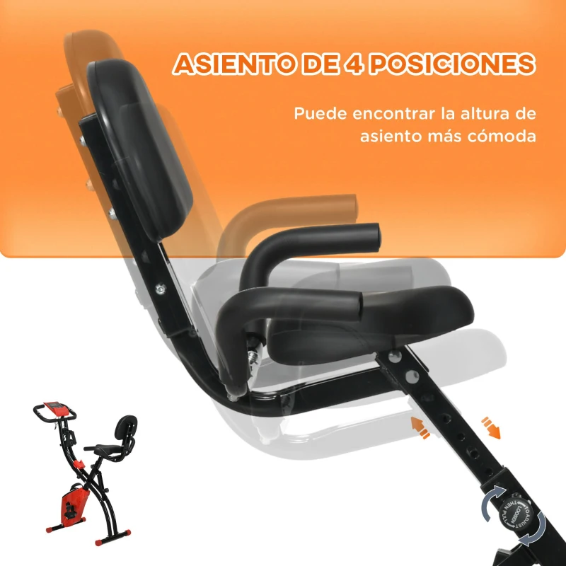 HOMCOM Bicicleta Estática Plegable Regulable en Altura Resistencia Magnética Ajustable Bicicleta de Ejercicio Fitness con Pantalla LCD y Asiento con Respaldo Sensor de Pulso 105x48x118 cm Rojo