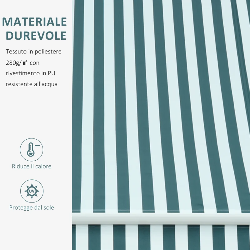 Outsunny Tenda da Sole a Bracci per Esterno con Manovella, Metallo e Poliestere, 295x250cm Verde e Bianco