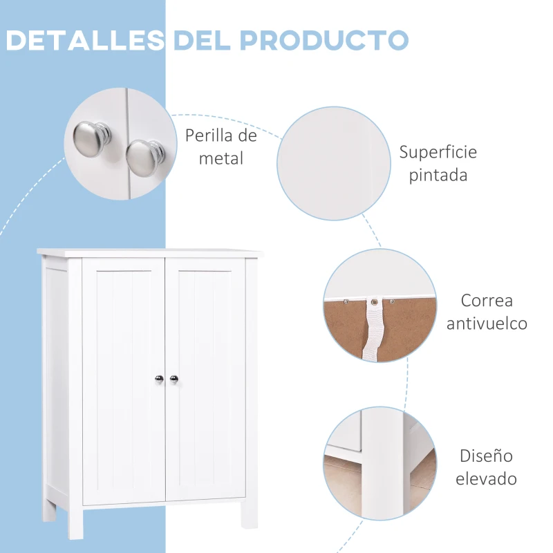 kleankin Armario de Baño con 2 Puertas y 2 Estantes Ajustables Interiores Mueble Auxiliar de Almacenaje 60x30x80 cm Blanco