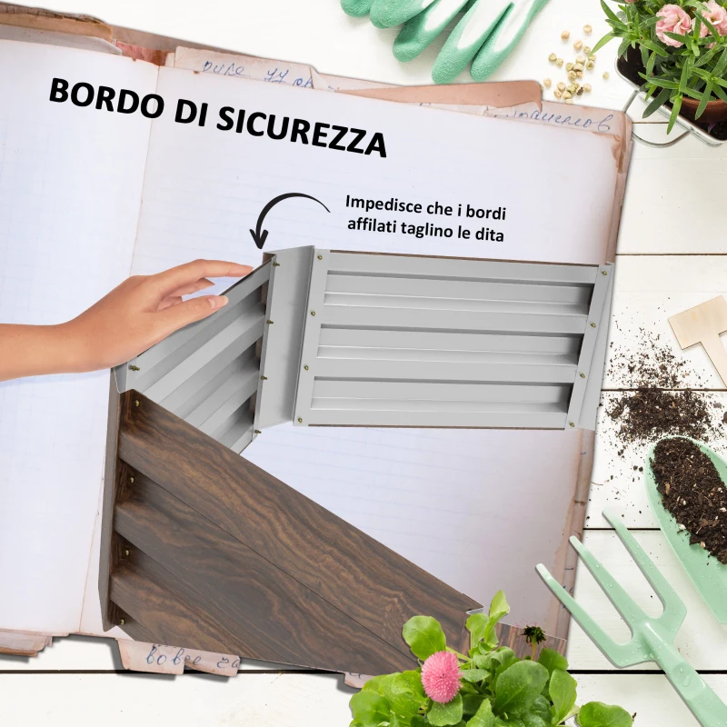 Outsunny Letto per Orto Rialzato Esagonale in Acciaio Galvanizzato con Fondo Aperto, Marrone