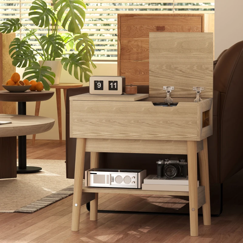 HOMCOM Table d'appoint table basse table de chevet étroite avec plateau rabattable et étagère ouverte grain de bois de chêne