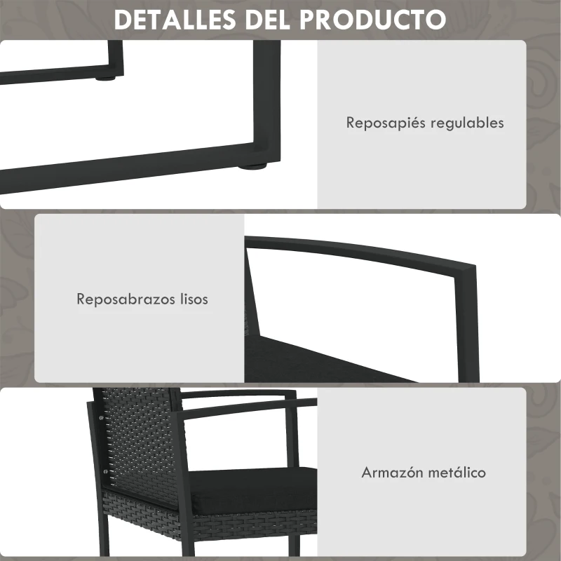 Outsunny Conjunto de Muebles de Jardín de Ratán Sintético con 2 Sofás Individuales 1 Sofá Doble y 2 Mesas de Centro Negro