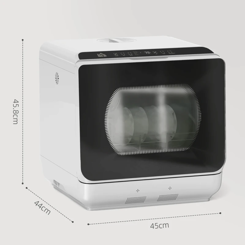 HOMCOM Table Top Dishwasher with Built-in 6L Water Tank, Mini Countertop Dishwasher with 6 Programs, 4 Place Settings, Silver Tone