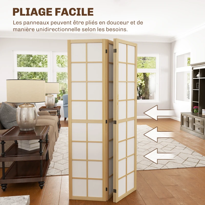 HOMCOM Paravent interieur pliable 4 panneaux 160 x 170 cm séparateur de pièce pour salon chambre à coucher maison, naturel