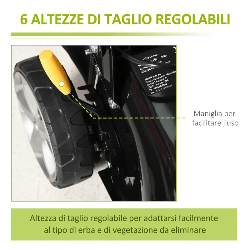 DURHAND Tagliaerba Elettrico 40V, Tagliaerba a Batteria Motore 800W, con Set Batterie e Caricabatterie, Larghezza di Taglio 42cm, 6 Altezze di Taglio 25-75mm e Sacco di Raccolta da 45L