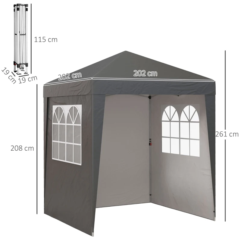 Outsunny Tonnelle barnum de jardin pop-up pliant réglable en hauteur protection UV 30+ 3 parois latérales gris