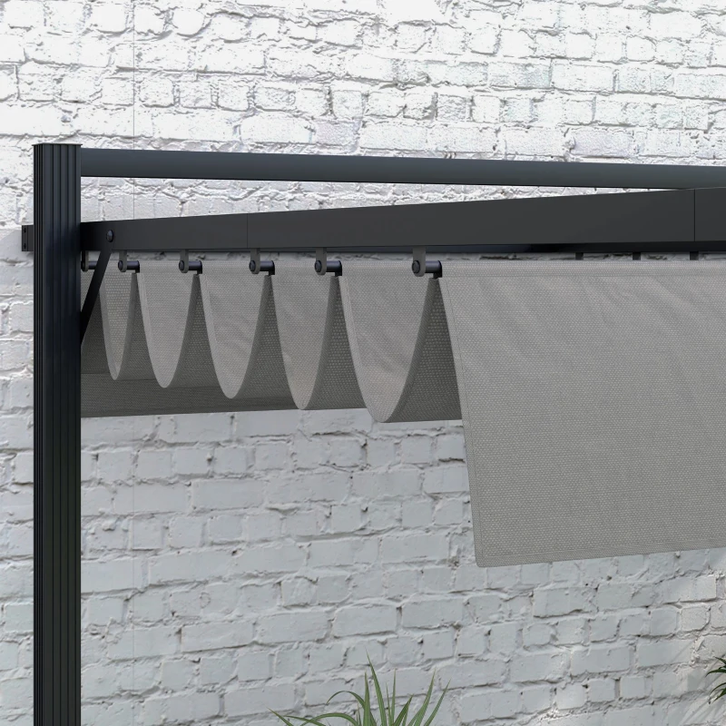 Outsunny Aluminium Pergola with Retractable Roof, 3x4m Garden Shelter for Patio Deck in, Dark Grey