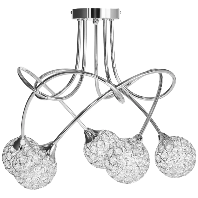 HOMCOM Modern Crystal Ball Chandelier Ceiling Light Pendant Light with 5 Lampshades 5 G9 Bulbs Required Silver