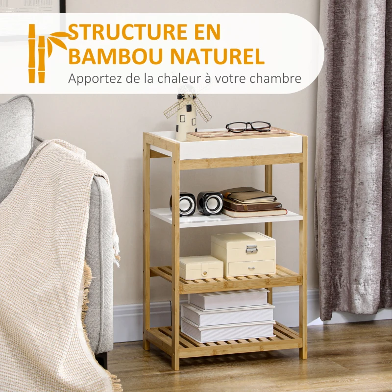 HOMCOM Desserte de cuisine avec 3 étagères pour salle de bain cuisine bureau 1 plateau amovible 42,8 x 33 x 70 cm naturel