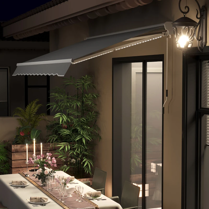 Outsunny Store banne Manuel rétractable Lumineux LED Aluminium Polyester Haute densité imperméabilisé dim. 3L x 2,5l (avancée) m Gris