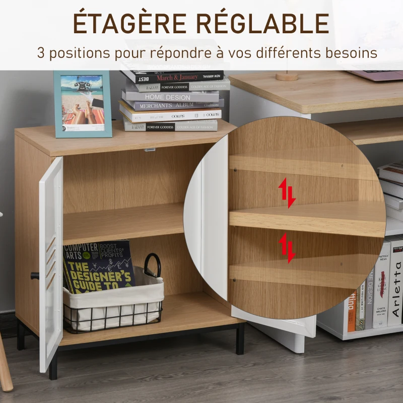 Vinsetto Meuble de rangement bureau 2 portes métal blanc avec étagère dim. 62L x 30I x 67,5H cm panneaux particules bois clair