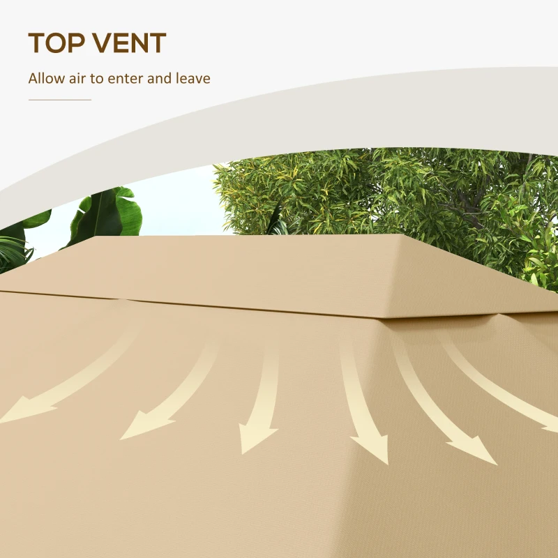 Outsunny 3 x 4m Gazebo Canopy Replacement Cover, Gazebo Roof Replacement (TOP COVER ONLY), Khaki