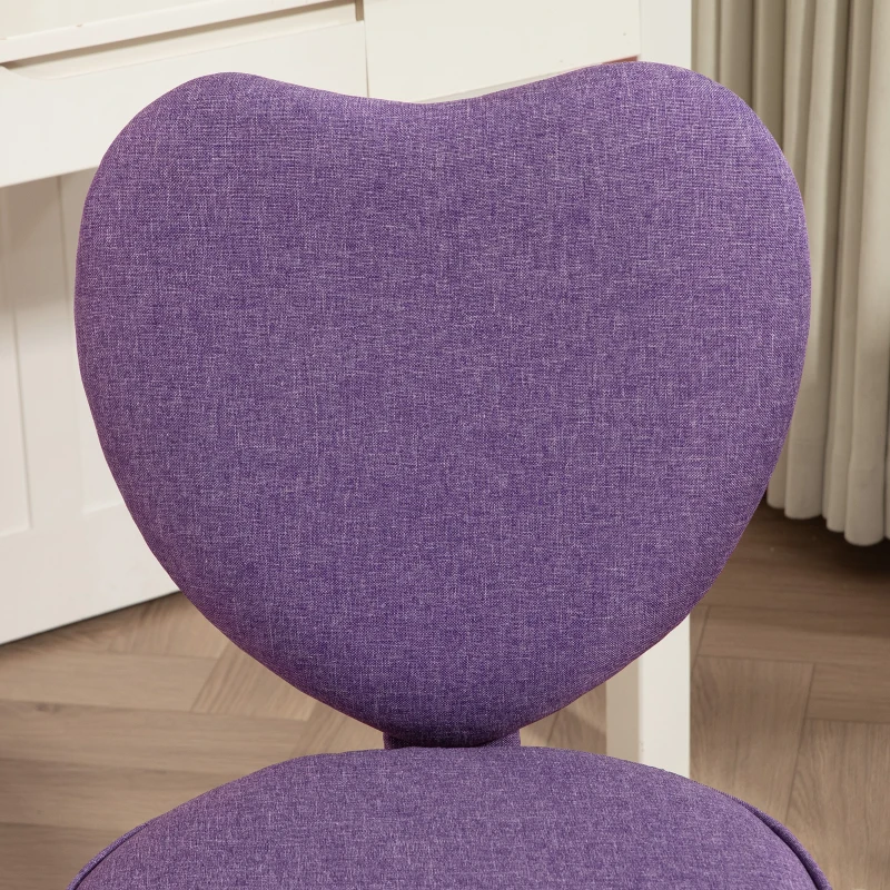 HOMCOM Sedia per Scrivania a Cuore con 5 Rotelle e Altezza Regolabile in Tessuto, 40x50x79-89cm, Viola