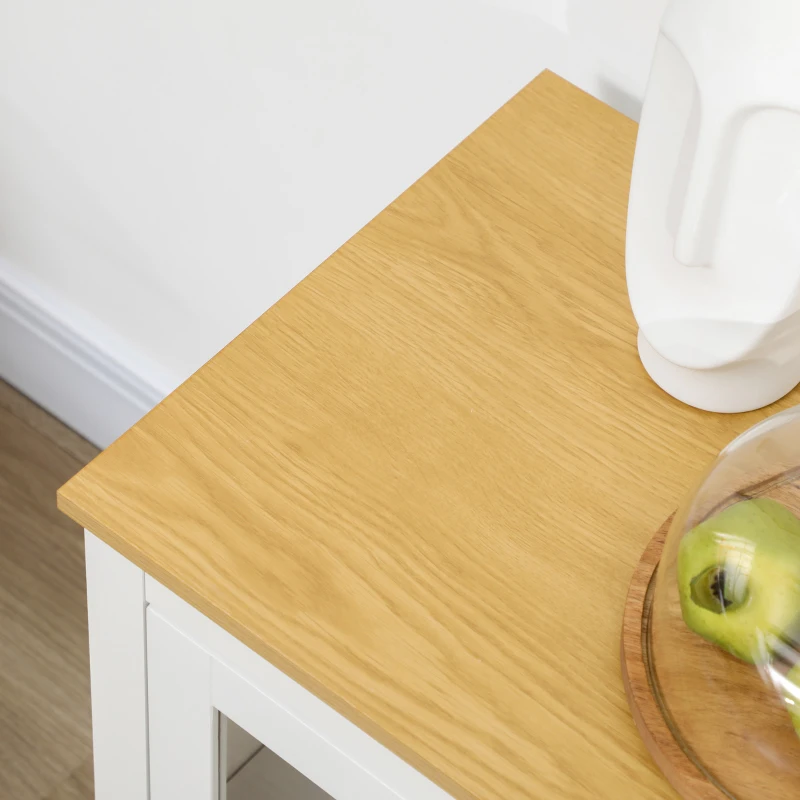 HOMCOM Buffet de cuisine haut + meuble bas de rangement - portes vitrées, étagères réglables, tiroir, niche et passe-câble - blanc, bois naturel