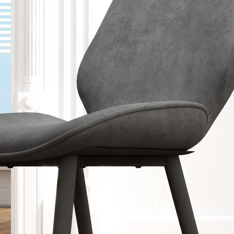 HOMCOM Set 4 Sedie da Cucina in Tessuto Effetto Velluto Grigio con Design Salvaspazio, 46x56x86 cm