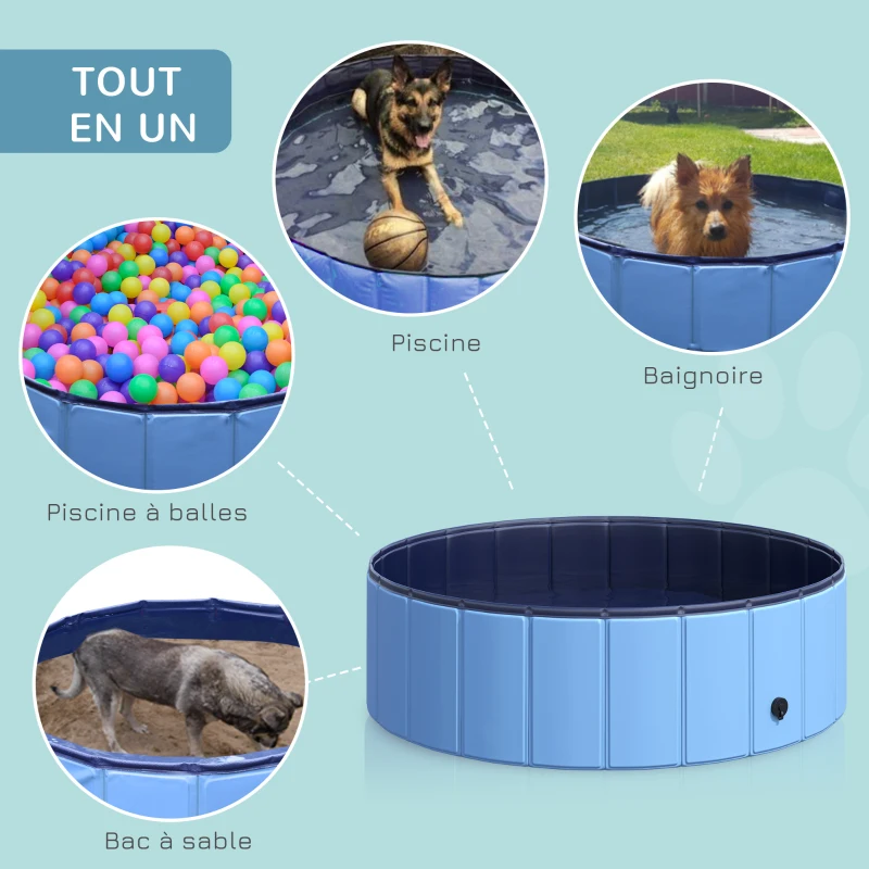 PawHut Piscine pour Chien Pliable, Piscine Baignoire Bassin Chien, 100x30cm en plastique, Piscine pour Animaux Extérieur, Stable et Antidérapant, Bleu