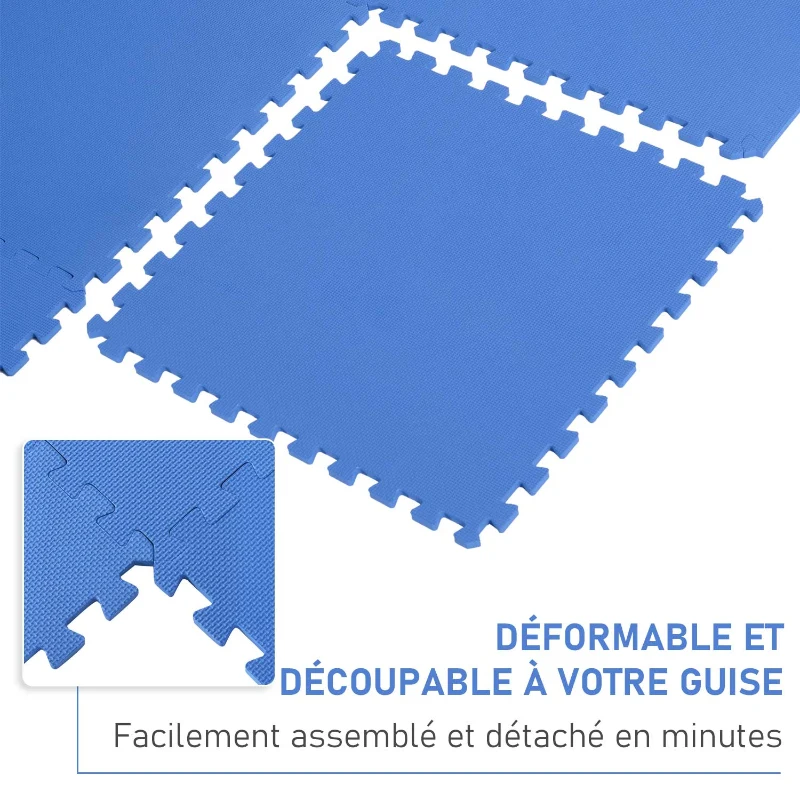 HOMCOM Tapis en Mousse de Protection Sol Tapis de Fitness 62 cm x 62 cm x 1 cm avec Bordures Tapis Puzzle 25 pièces 9,3 m² de Surface Bleu
