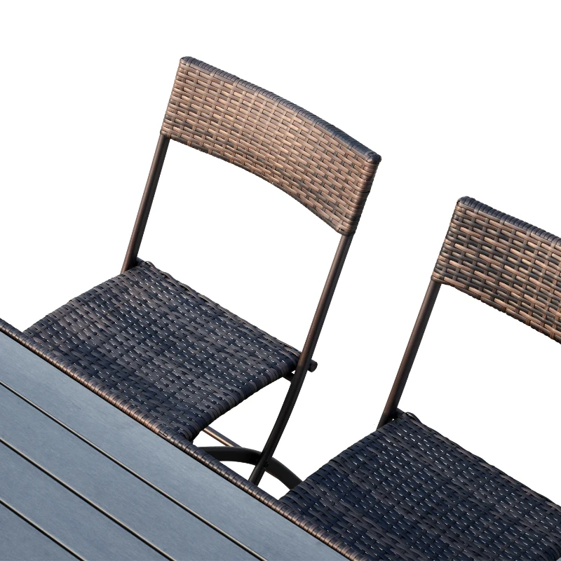Outsunny Ensemble salon de jardin 6 personnes grande table rectangulaire pliable + 6 chaises pliantes métal résine tressée PS chocolat