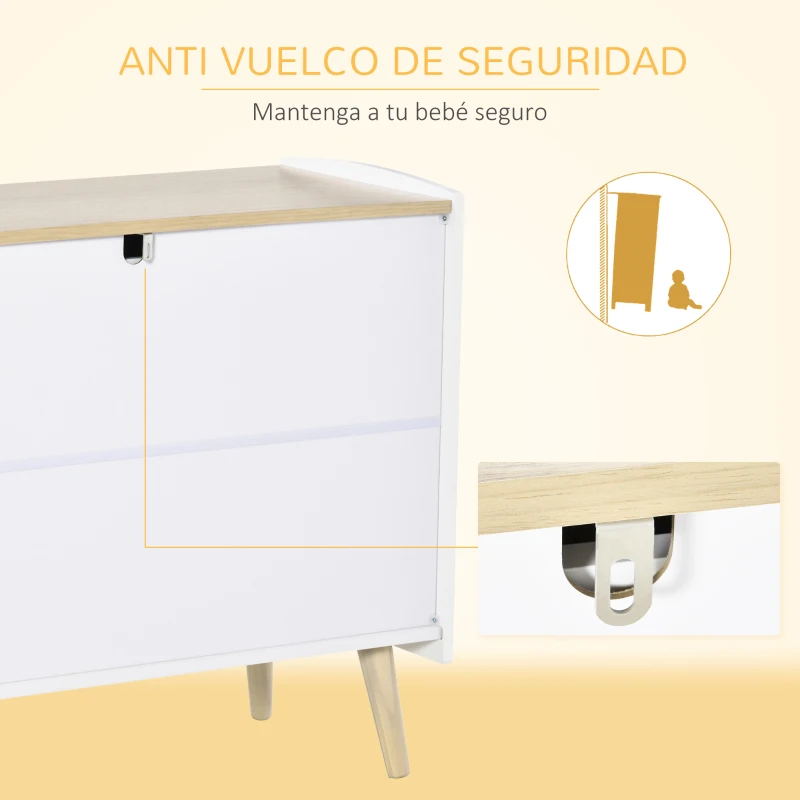 HOMCOM Cajonera Infantil con 3 Cajones Cómoda Auxiliar con Patas de Madera Almacenaje de Juguetes Ropa Libros para Habitación de Niños 90x40x75,2 cm Blanco