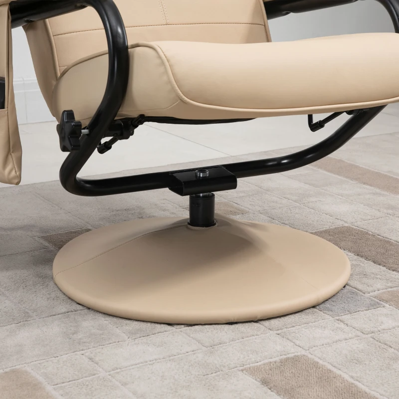 HOMCOM Swivel Recliner Chair and Footstool, Faux Leather Massage Recliner Armchair with Remote Control and Round Wrapped Base, Beige