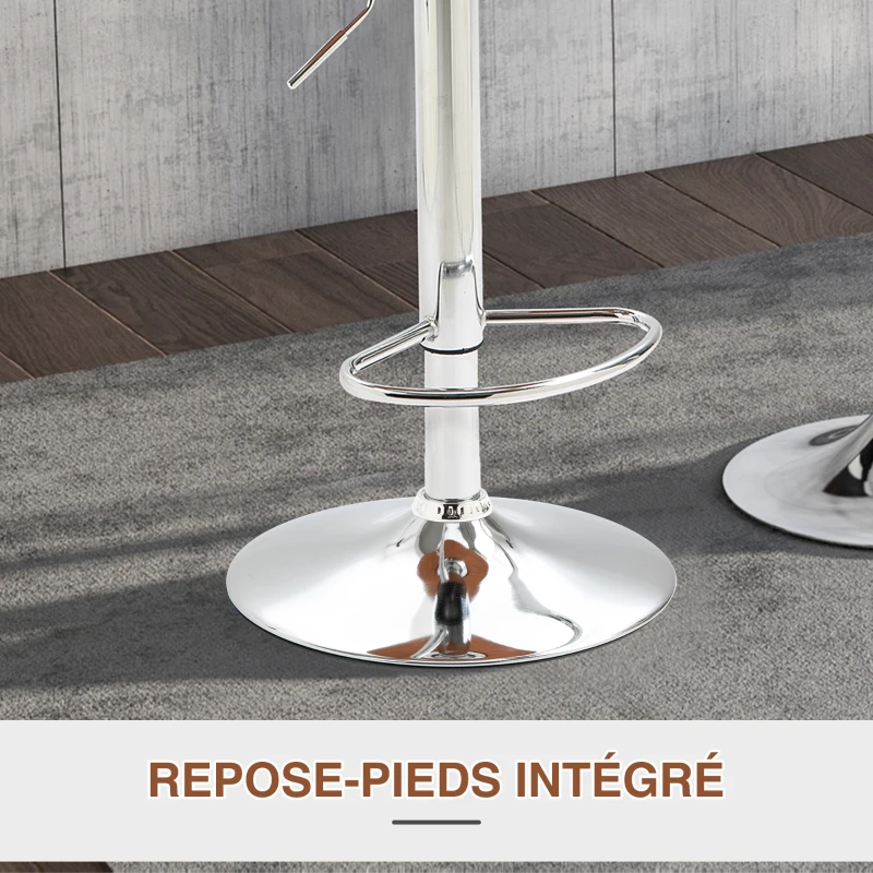 HOMCOM Lot de 2 Tabouret de Bar Design Contemporain Hauteur d'assise réglable 64-85 cm pivotant 360° revêtement synthétique Noir Imitation Bois