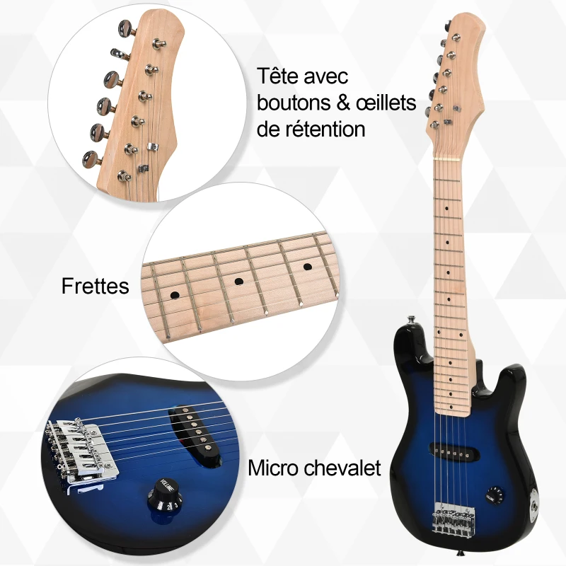 HOMCOM Guitare électrique avec amplificateur, sac, médiators, cordes de rechange, câble noir bleu