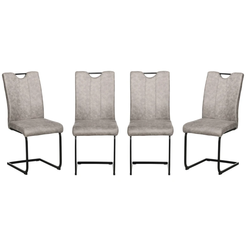 HOMCOM Lot de 4 chaises de salle à manger revêtement microfibre avec pieds luge en acier et poignée 43 x 58,5 x 99,5 cm gris