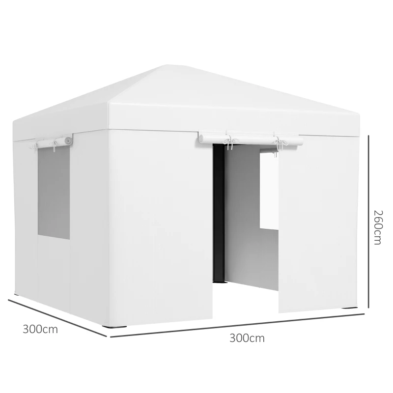 Outsunny Copertura per Gazebo 3x3 m in PE Impermeabile con Porte a Cerniera e Finestre, Bianco