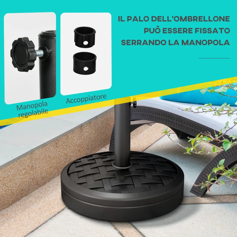 Outsunny Outusnny Base per Ombrellone da 18 kg con Manovella Girevole, in Acciaio, HDPE e Cemento, Ø45x36 cm, Nero