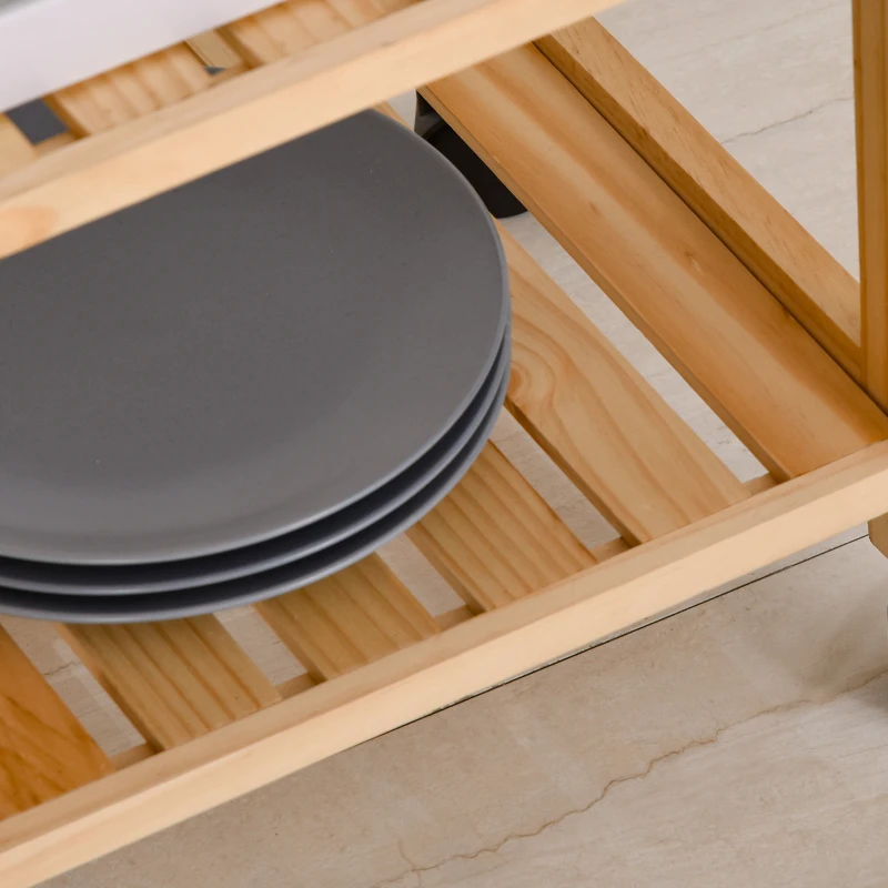 HOMCOM Carrello da Cucina a 4 Livelli in MDF e Legno di Pino con 4 Ruote Girevoli, 40x30x76 cm, Bianco e Marrone