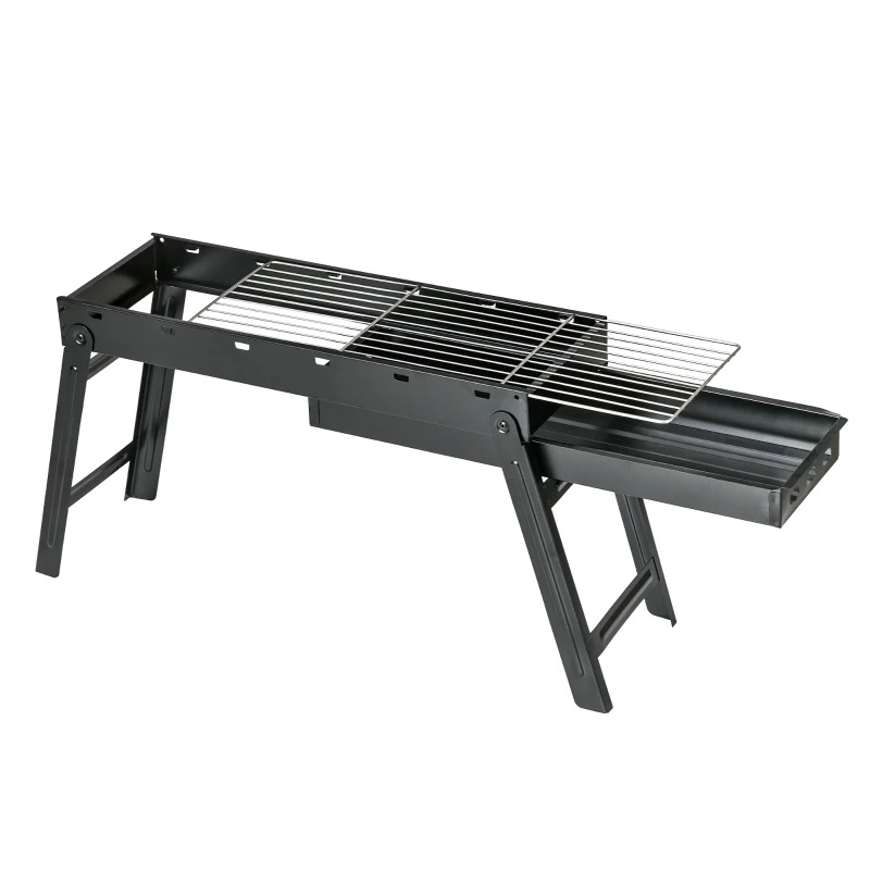 Outsunny Barbacoa Portátil Plegable con Parrillas de Acero Inoxidable BBQ de Carbón para Exterior 74x20x38 cm Negro