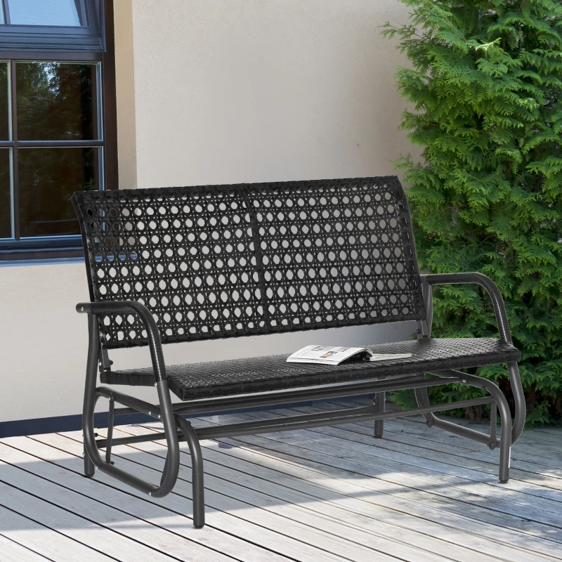 Outsunny Mecedora de Ratán de 2 Plazas Banco Balancín de Jardín con Balanceo Ergonómico y Marco de Metal para Terraza Balcón Exterior Patio Hotel Carga 220 kg 120x70x84 cm Negro