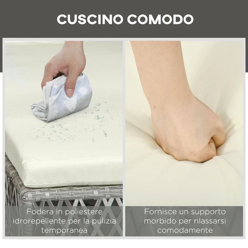 Outsunny Mobili da Giardino Set 2 Pz in Rattan Chaise Longue e Tavolino da Caffè