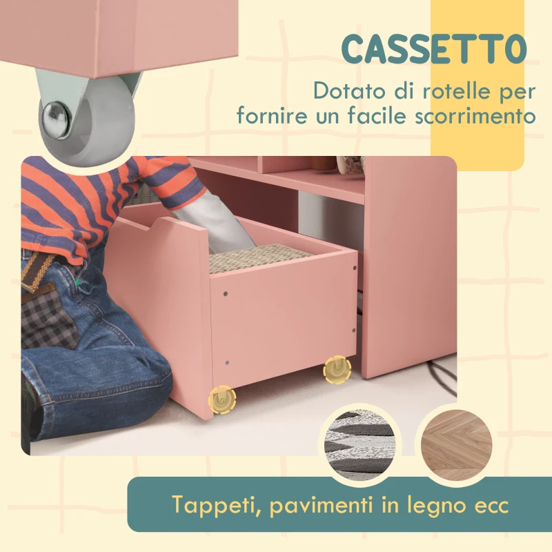 HOMCOM Piccola Libreria per Bambini con Ripiani e Cassetto in MDF, 60x29.9x90cm, Rosa