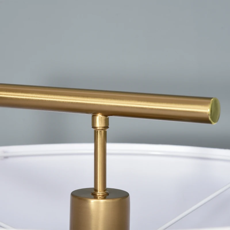 HOMCOM Floor Lamp, Modern Standing Lamp with Linen Lampshade, Round Base for Living Room, Bedroom, Dining Room, 153cm, Gold and White